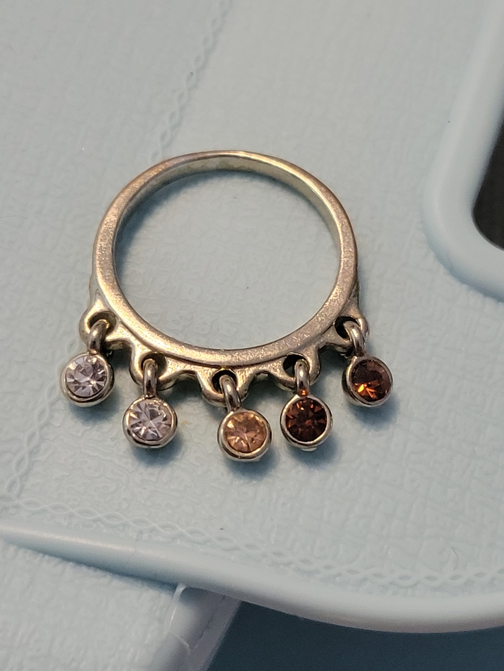 Silver Multi-Dangle Gemstone Ring in Brown and Champagne